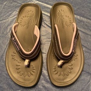 Columbia Sandal Womens 7 Brown Pink Sun Breeze Thong Flip Flop Casual Comfort